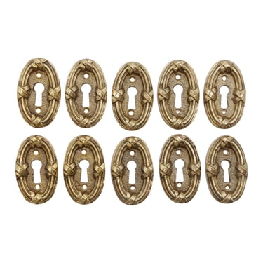 Set of 10 Olde New Solid Brass Braided Oval Door Keyhole Covers