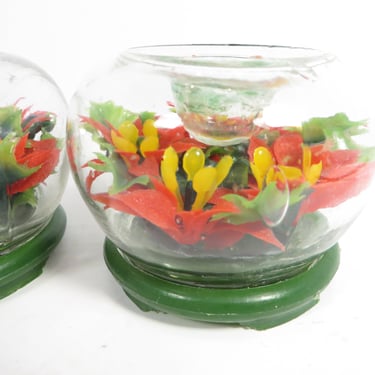 Vintage Glass Bubble Christmas Candleholder - Glass Bubble Poinsettia Candle Holders 