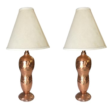 Mission Inspired Hand-Hammered Peanut Shaped Copper Lamp, Pair 