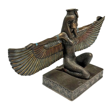 Egyptian Pharaoh Brass Tabletop Sculpture of Winged Deity 