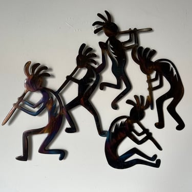 90's Vintage Southwest Dancing Kokopelli Metal Wall Sculpture 