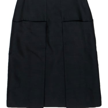 Celine - Black Pleated Wool Blend A-Line Skirt Sz 6