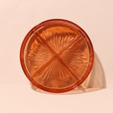 Vintage Peach Pink Glass Candy Dish, Divided Nut Dish, Snack Dish 