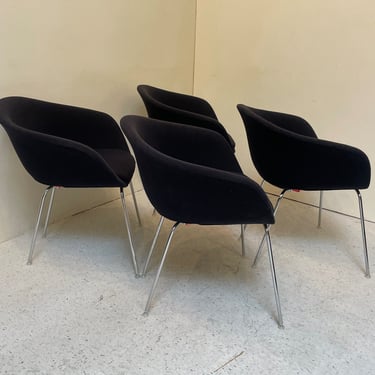 Italian Arper Duna Sled Chairs, Set of 4 | black upholstered chairs | curved silhouette 