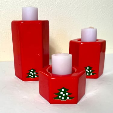 Vintage 80s Waechtersbach Set of 3 Christmas Tree  Tea Light Candleholders Made In West Germany 