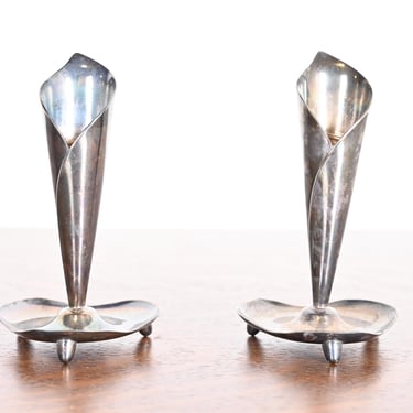 Hans Jensen Danish Modern Calla Lily Silverplate Candlesticks, Pair