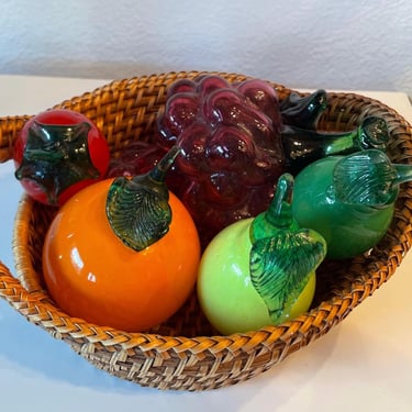 Vintage Art Glass Assorted Fruits | Art Glass Grape Strawberry Lemon Green Pear Orange 
