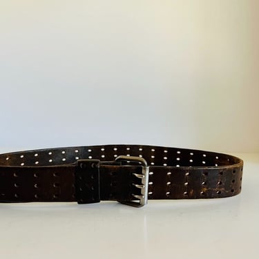 Vintage 90s Brown Worn in Distressed Genuine Leather Free Size 3 Buckle Belt - L 