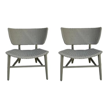 Barbara Barry for Baker Modern Gray Woven Outdoor Bow Slipper Chairs Pair