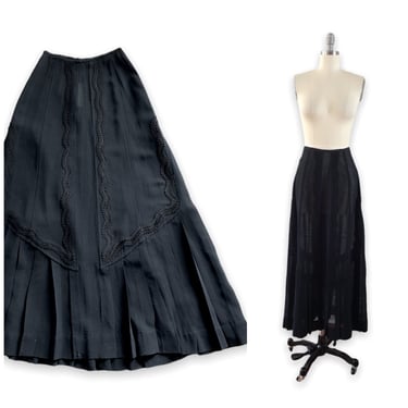 Edwardian Sheer Black Voile Maxi Skirt / 1910s Vintage Floor Length Mourning Skirt / XS / 22 inch waist 
