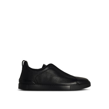 Zegna 'Triple Stitch' Black Leather Sneakers Man