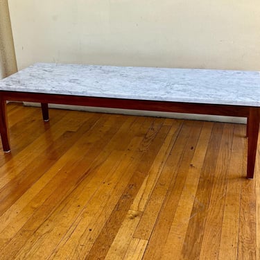 American Mid-Century Modern Solid Walnut & Marble Low Coffee Table/ Bench
