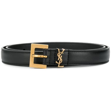 Saint Laurent Paris Women Cassandre Thin Belt With Square Buckle In Box Leather