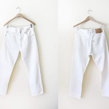 Vintage White Levis 501 Denim Jeans 31 -  90s Straight Leg Classic Button Fly Levi's Pants 