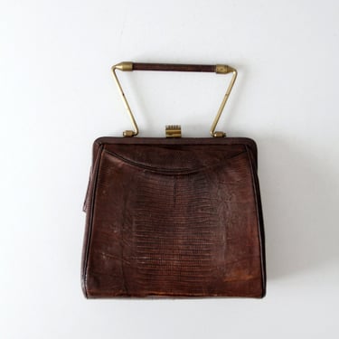vintage reptile embossed leather framed bag 