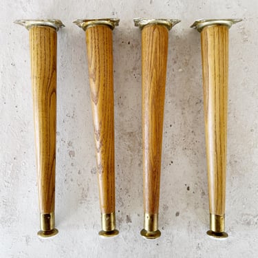 Set of 4 Mid Century Oak Furniture Legs, Lot of Four Vintage Salvaged Tapered Danish Modern Wooden Legs, 11.5