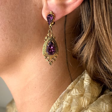 Victorian Gold & Purple Crystal Earrings