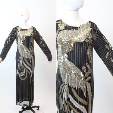 1980s PHOENIX BIRD beaded sequin dress medium | new fall winter 