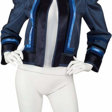 Brigitte Hernuss 1970s Vintage Austrian Blue Plaid Puff Shoulder Jacket Sz S M 