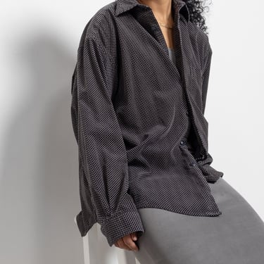 CHECKERED CORDUROY SHIRT Vintage Grey Neutral Cotton Button Up Work Shirt 90's Oversize / Large 