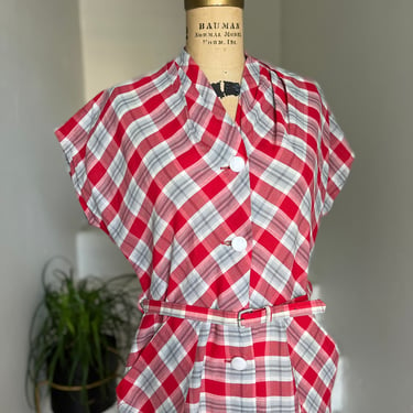 Picnic Time 1950s Cotton Voluptuous Size Sleeveless Summer Dress Vintage 42 Bust Vintage 