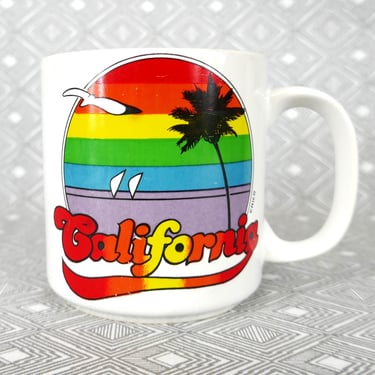 Vintage 80s California Rainbow Coffee Mug - White Ceramic Cup - Vintage 1980s 