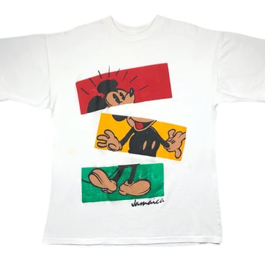 Vintage 90s Rasta Mickey Mouse Pop Art Style Jamaica Souvenir Style Graphic T-Shirt Size Large 