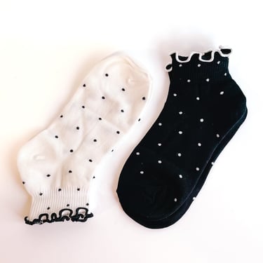 Polka Dot Lettuce Hem Socks