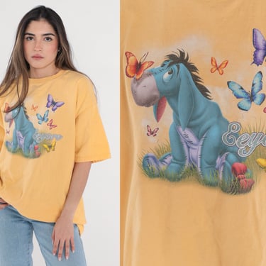 Vintage Eeyore Shirt 90s Winnie the Pooh T-Shirt Walt Disney Store Glitter TShirt Butterfly Graphic Tee Disneyland Top Yellow 1990s 2xl xxl 