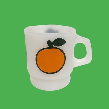 Vintage Fire King Fruit Mug Retro 1960s Mid Century Modern + Anchor Hocking + Orange + White Milk Glass + Coffee or Tea + Kitchen + Drinking 