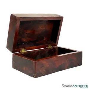 Antique Traditional Burl Mahogany Storage Jewelry Trinket Box