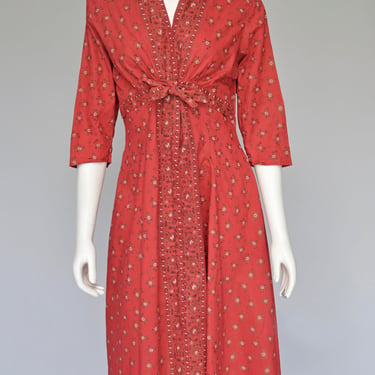 1950s red cotton Indian block print dress 