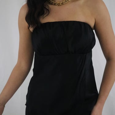Vintage Black Silk Sleeveless Bustier Top - Small/Medium 