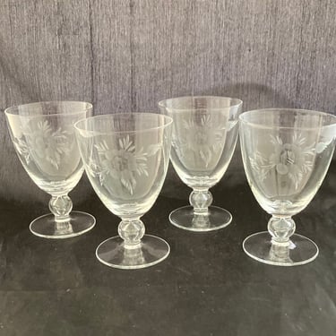 Set of 2 Vintage Floral Etched Crystal 4 OZ Cordial Glasses, Narrow Cocktail Glass, Mid Century Modern Small Short Goblet, Sherry Port Amaro 