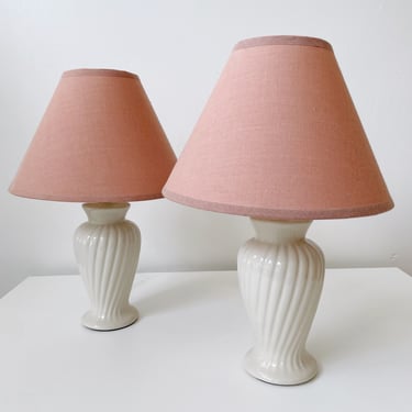 Pair of White Lamps with Pink Shades