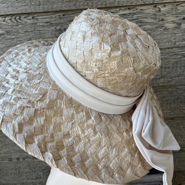 1960s wicker beige sun hat vintage huge brim boho straw sunhat 