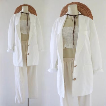 woven blanco library jacket - s - vintage 90s 1990s usa white blazer minimal work academia library 