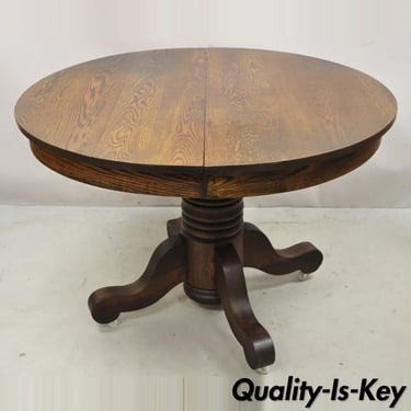 Antique American Empire Oak Wood 42" Round Oak Pedestal Base Dining Table
