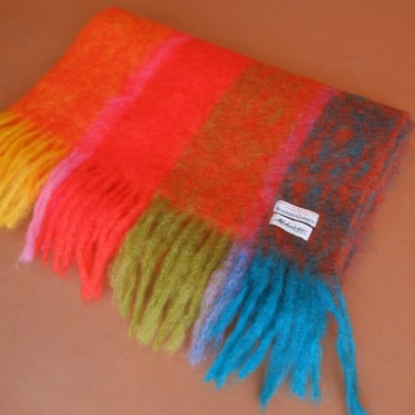 Vintage 60s Rainbow Mohair Scarf/ Large Striped Shawl 