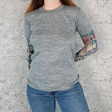 1970's Vintage Soft Light Tri-Blend Heather Gray Knit Crewneck Tee Shirt T-Shirt 