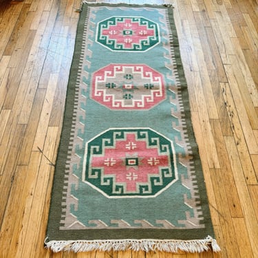 Teal and Pink Kilim Runner