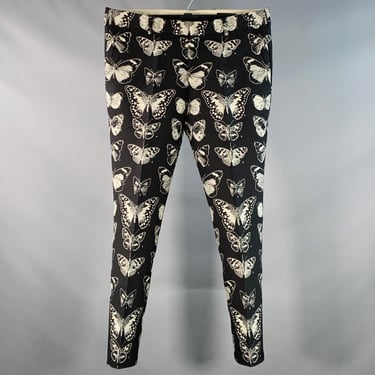 ALEXANDER MCQUEEN Size 38 Black Grey Butterfly Wool Cotton Blend Jacquard Dress Pants