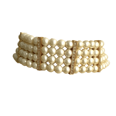 Elegant 90s Multi Row Pearl Choker Necklace