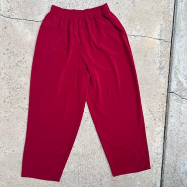 Vintage 90s Red High Rise Elastic Waist Baggy Relaxed Comfy Pants 