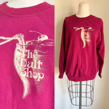Vintage 1980s Maroon Malt Shop Sweatshirt / S-L 