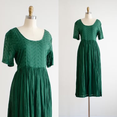 green cotton dress 90s vintage Ellen Ashley eyelet lace embroidered oversized maxi dress 