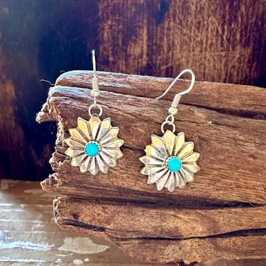 SWEET SNOWFLAKE Sterling Silver and Turquoise Earrings | Handcrafted Jewelry | Dainty Flower Earrings | Small Dangle 