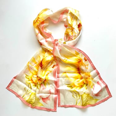 Vintage Echo Silk Scarf Sunflower Pink Romantic Floral Hair Accessory 