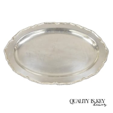 Vintage English Regency Silver Plated Oval Modernist Serving Platter Tray