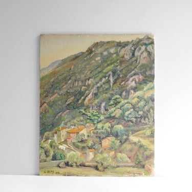 Vintage Original French Landscape Painting of the Hills of Amélie-les-Bains-Palalda in Southern France by Listed Artist A. Leroy 